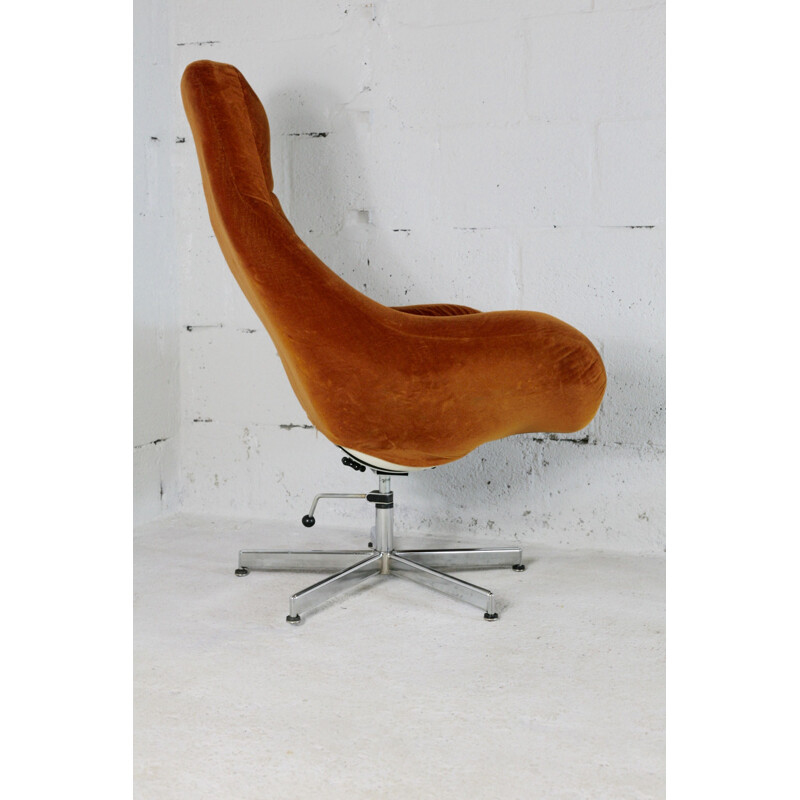 Vintage armchair in fiberglass and orange velvet, Space Age, 1970