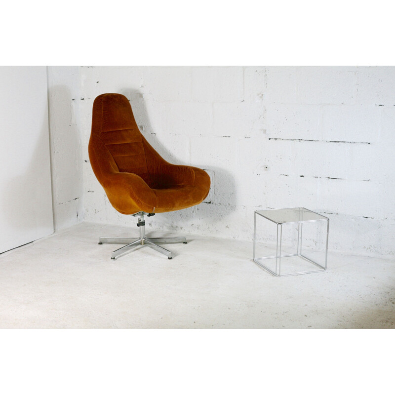 Vintage armchair in fiberglass and orange velvet, Space Age, 1970