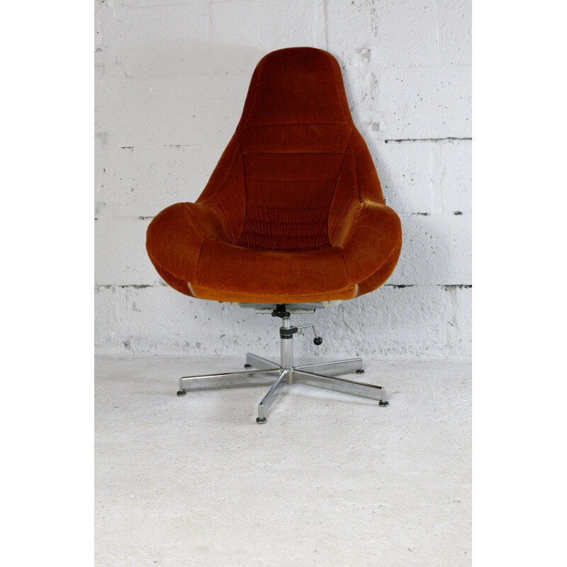 Vintage armchair in fiberglass and orange velvet, Space Age, 1970