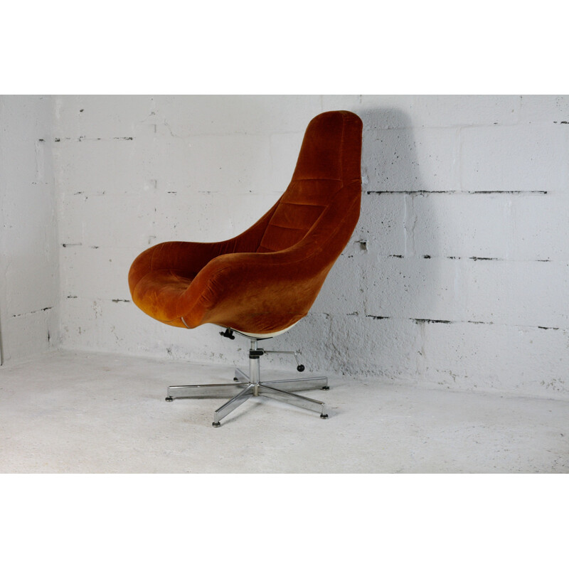 Vintage armchair in fiberglass and orange velvet, Space Age, 1970