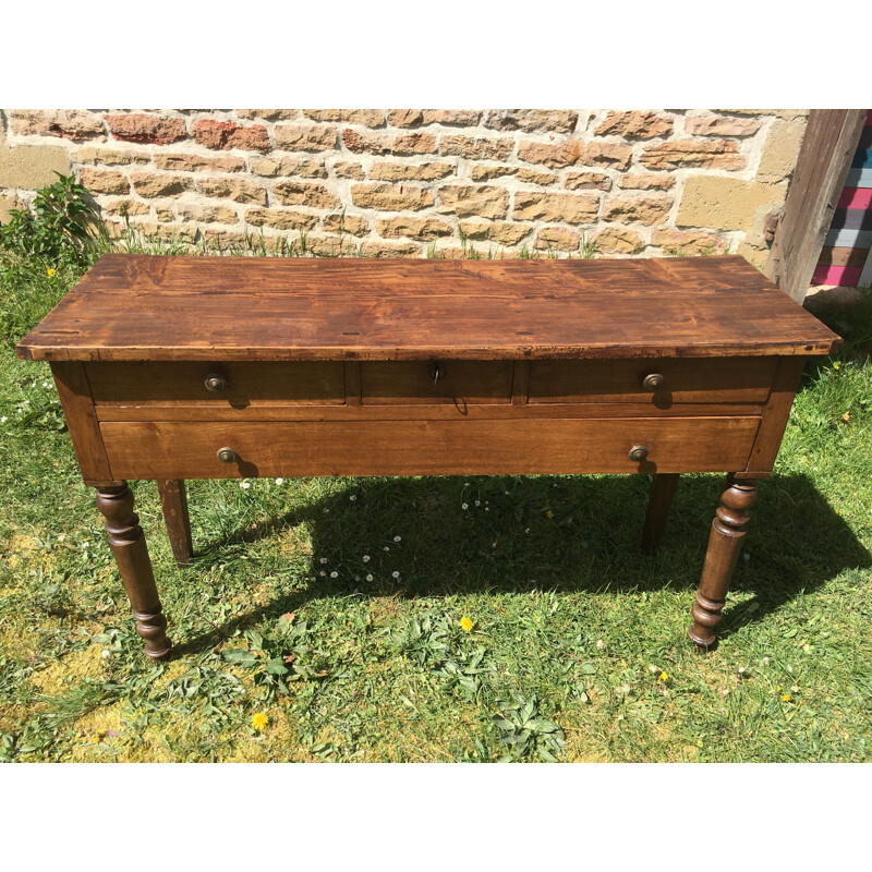 Console vintage rustique en hêtre et chêne