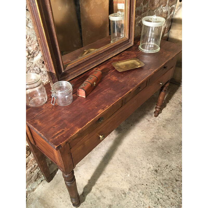 Vintage rustic console in beech and oak