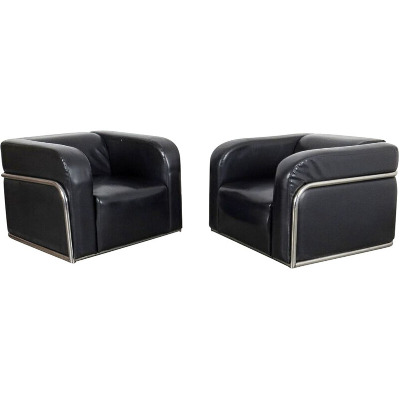 Pair of vintage tubular armchairs, Czechoslovakia 1970