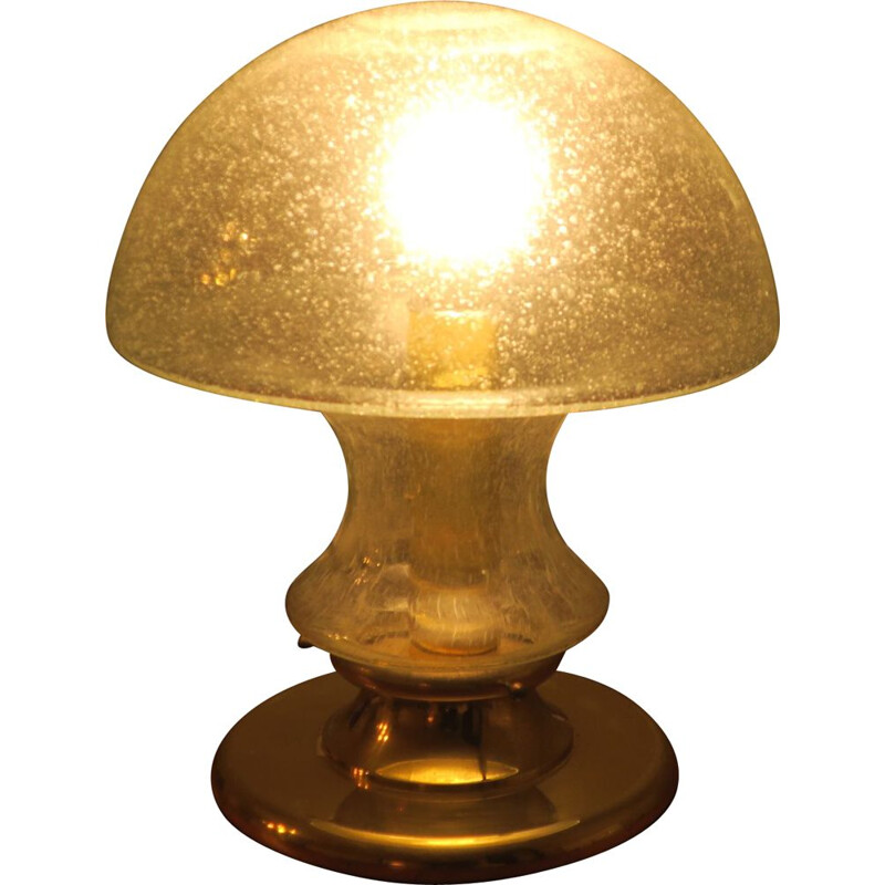 Lampe de table vintage Doria en laiton et verre à bulles en forme de champignon 1960