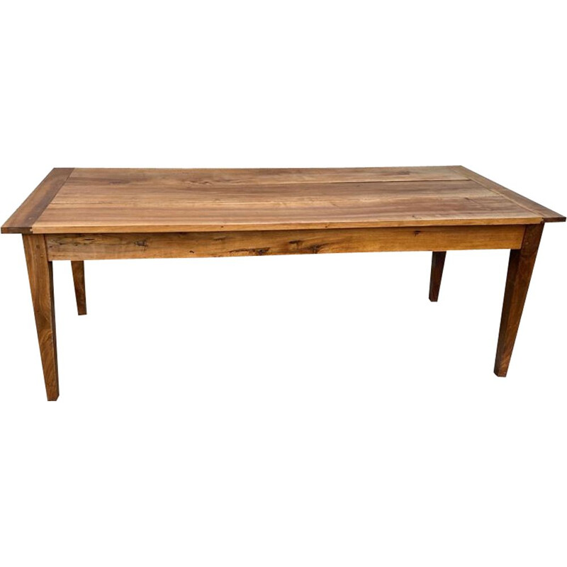 Vintage farm table for 8 persons in solid walnut with 2 drawers