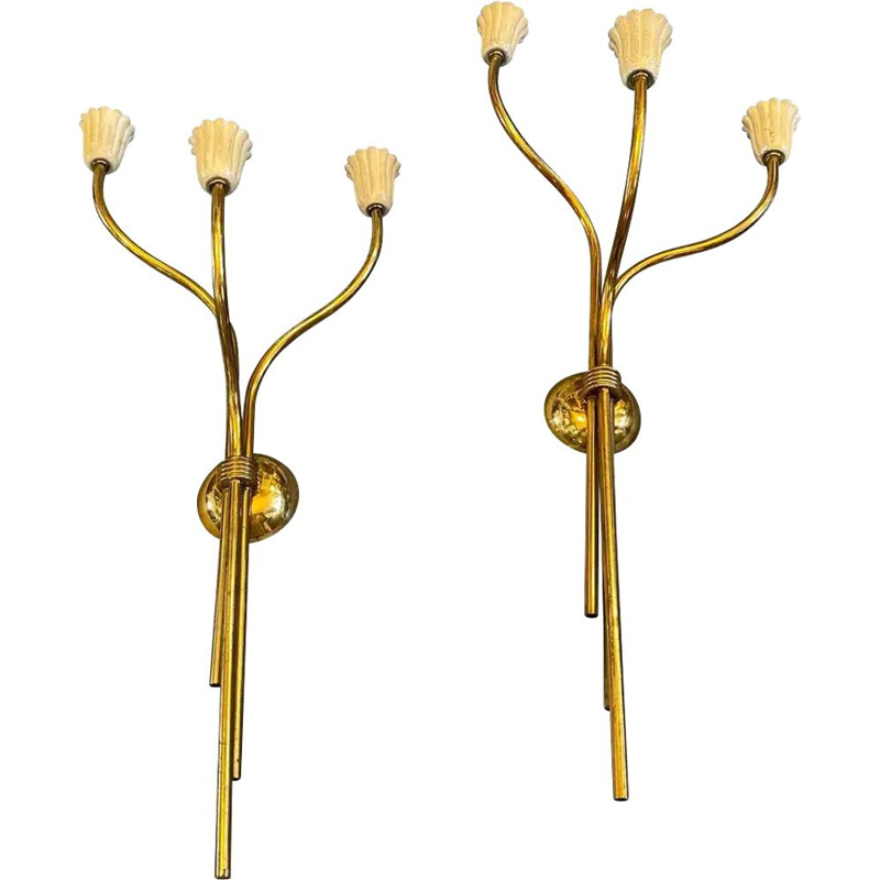 Pair of vintage brass wall lamps 1950s
