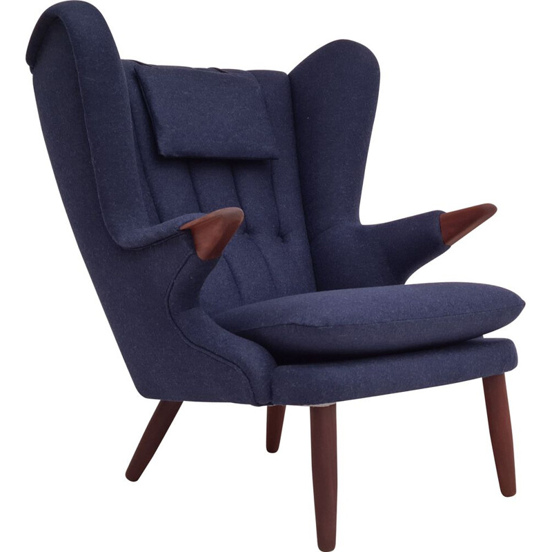 Vintage dark blue wool Teddy Bear armchair, Denmark 1970