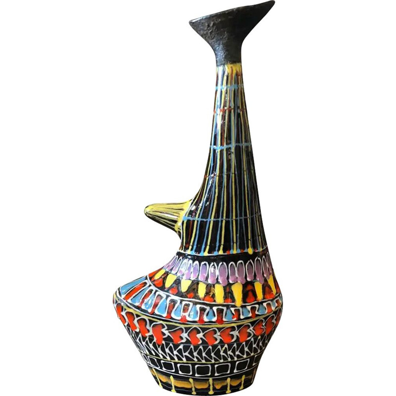 Vintage modern vase in hand-painted lava ceramic, Italy 1950