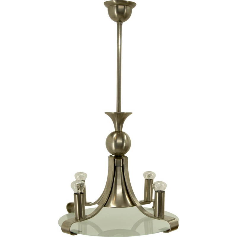 Vintage art deco sandblasted glass chandelier, 1930