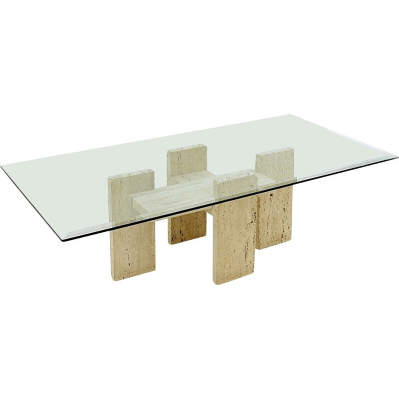 Vintage brutalist coffee table in travertine by Willy Ballez, 1970