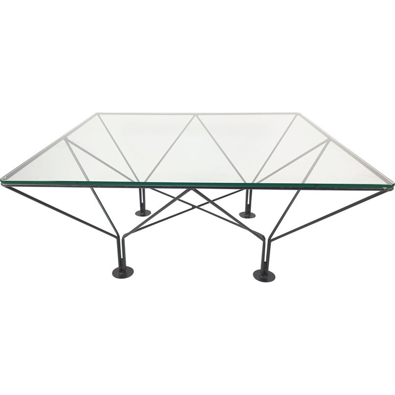 Vintage metal and glass coffee table, 1980