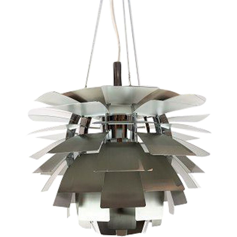 Vintage artichoke brushed steel pendant lamp by Poul Henningsen, 1958