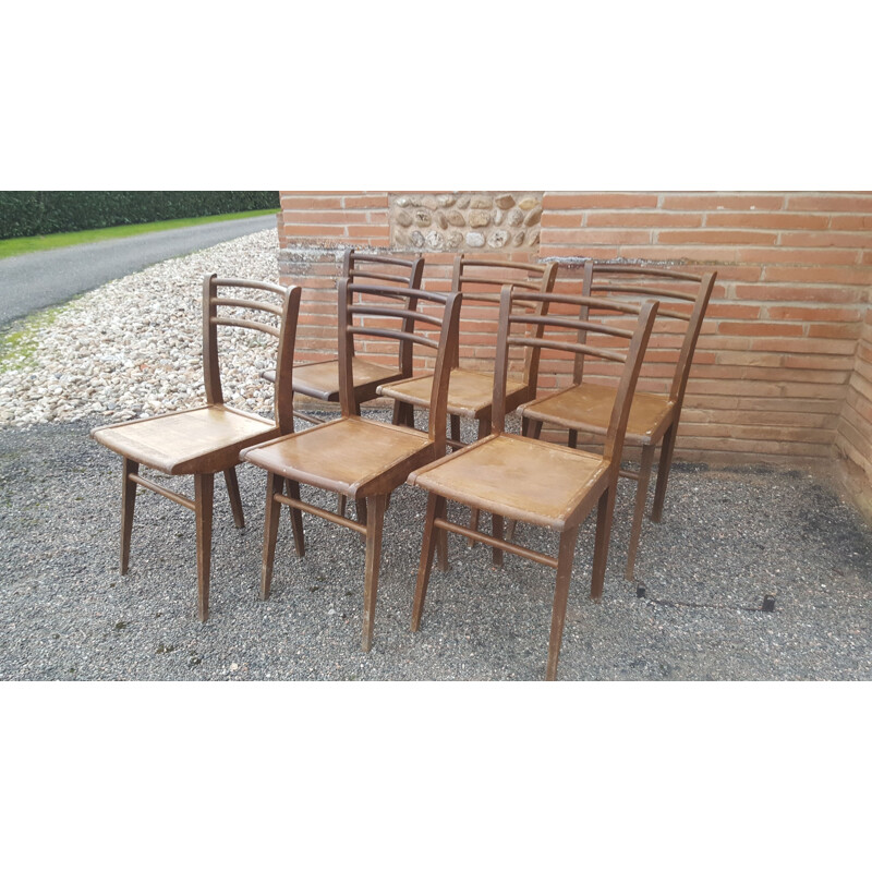 Set of 6 vintage Stella solid beech chairs 1940