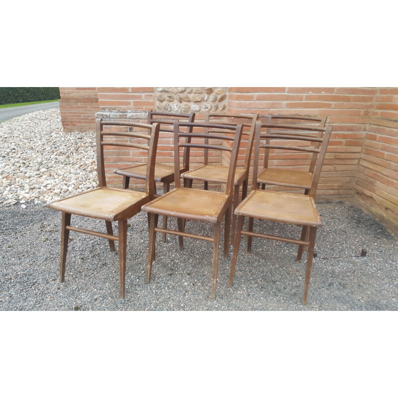 Set of 6 vintage Stella solid beech chairs 1940