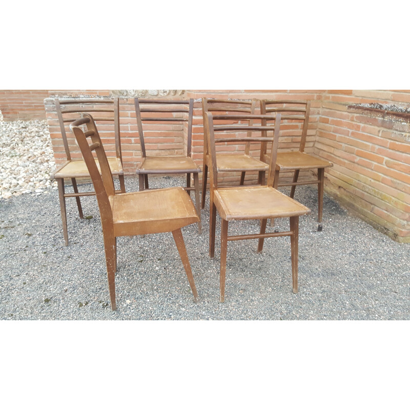 Set of 6 vintage Stella solid beech chairs 1940