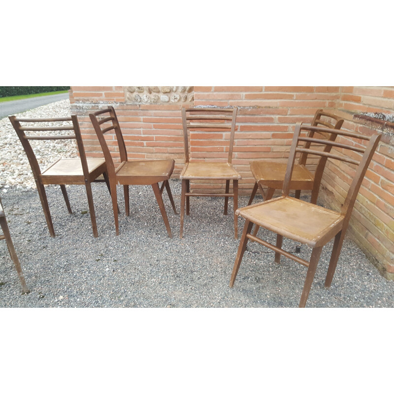 Set of 6 vintage Stella solid beech chairs 1940