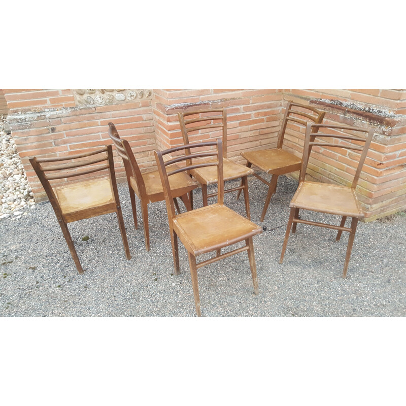Set of 6 vintage Stella solid beech chairs 1940
