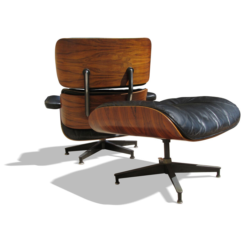 Herman Miller "Lounge Chair 670 - 671"  with its ottoman in rosewood and leather, Charles EAMES  - 1980s