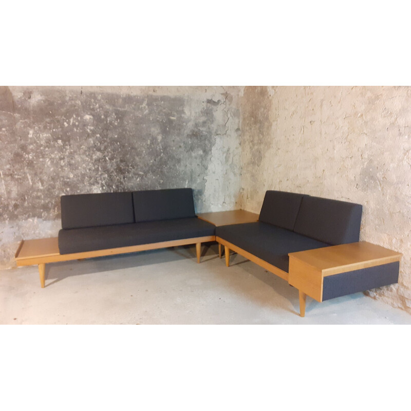 Vintage living room set in oak and anthracite fabric by Ingmar Relling for Ekornes, Norway 1960