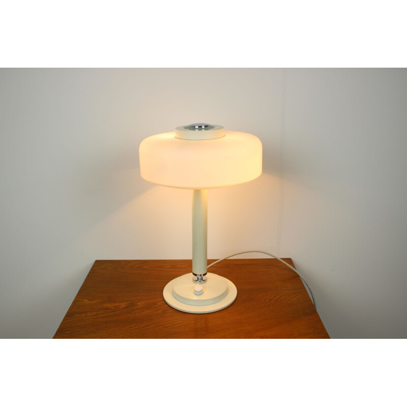 Vintage table lamp in milk glass and lacquered metal by Napako, Czechoslovakia 1960