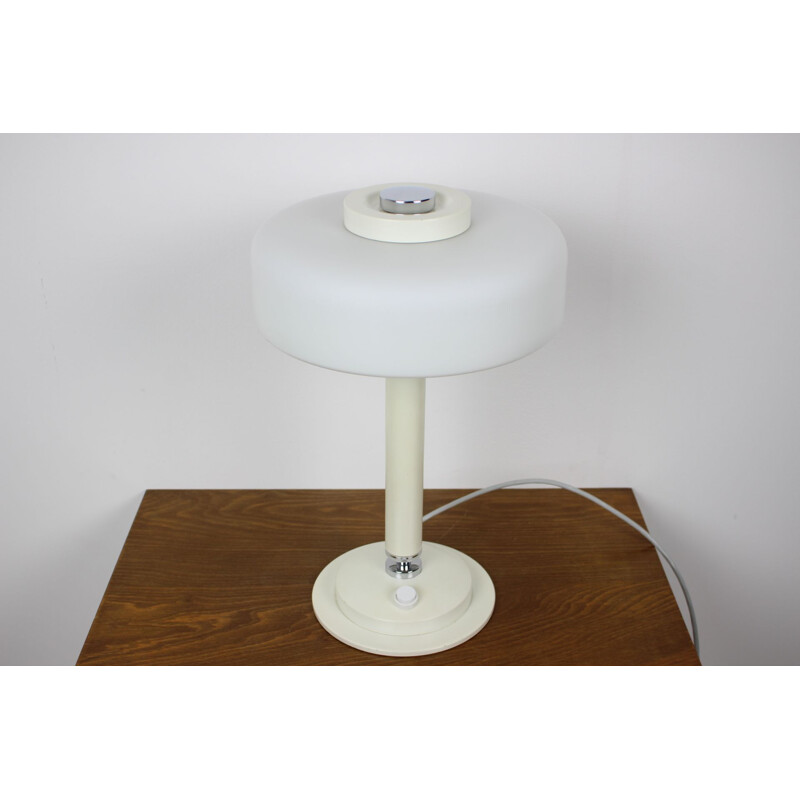 Vintage table lamp in milk glass and lacquered metal by Napako, Czechoslovakia 1960