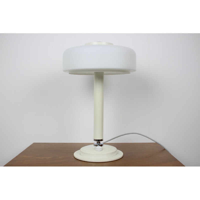 Vintage table lamp in milk glass and lacquered metal by Napako, Czechoslovakia 1960