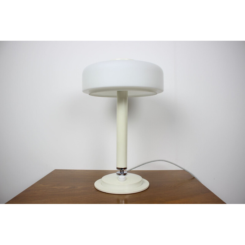 Vintage table lamp in milk glass and lacquered metal by Napako, Czechoslovakia 1960