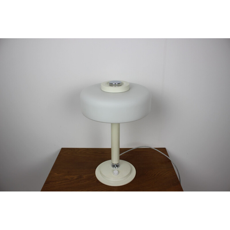 Vintage table lamp in milk glass and lacquered metal by Napako, Czechoslovakia 1960