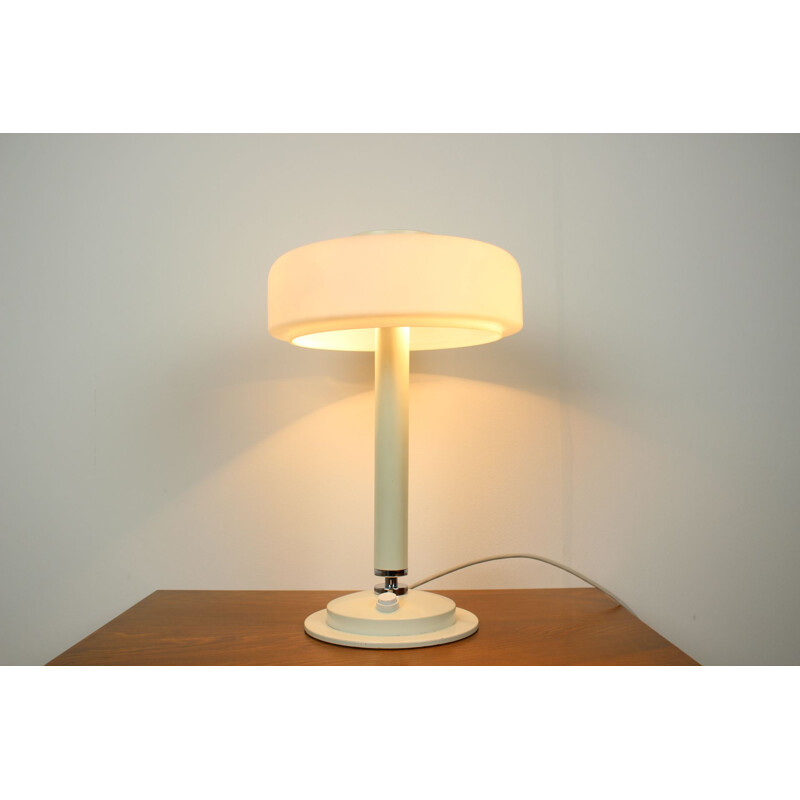 Vintage table lamp in milk glass and lacquered metal by Napako, Czechoslovakia 1960