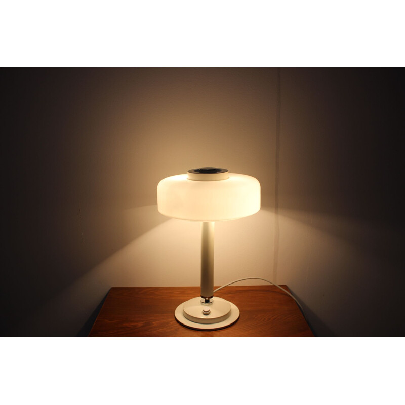 Vintage table lamp in milk glass and lacquered metal by Napako, Czechoslovakia 1960