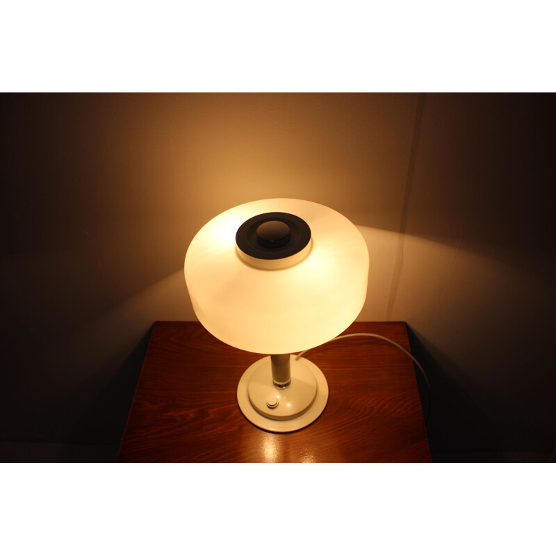 Vintage table lamp in milk glass and lacquered metal by Napako, Czechoslovakia 1960