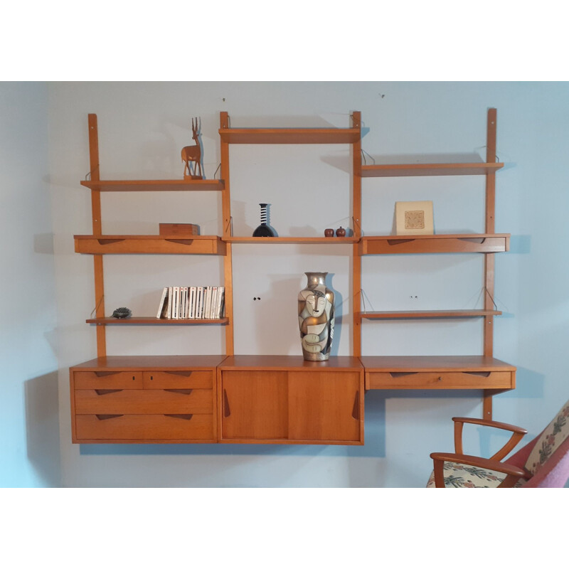 Vintage wall storage system made of Norwegian Rival Teak 1960s