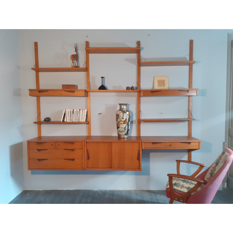 Vintage wall storage system made of Norwegian Rival Teak 1960s