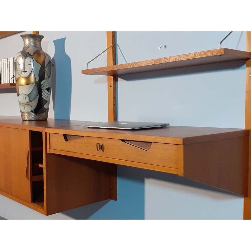 Vintage wall storage system made of Norwegian Rival Teak 1960s