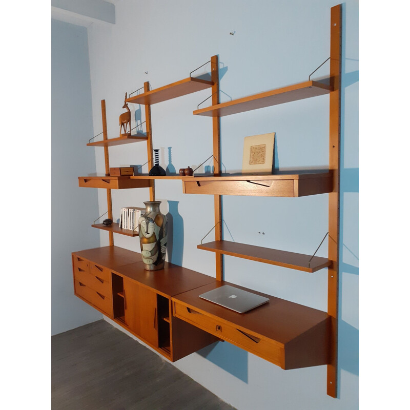 Vintage wall storage system made of Norwegian Rival Teak 1960s