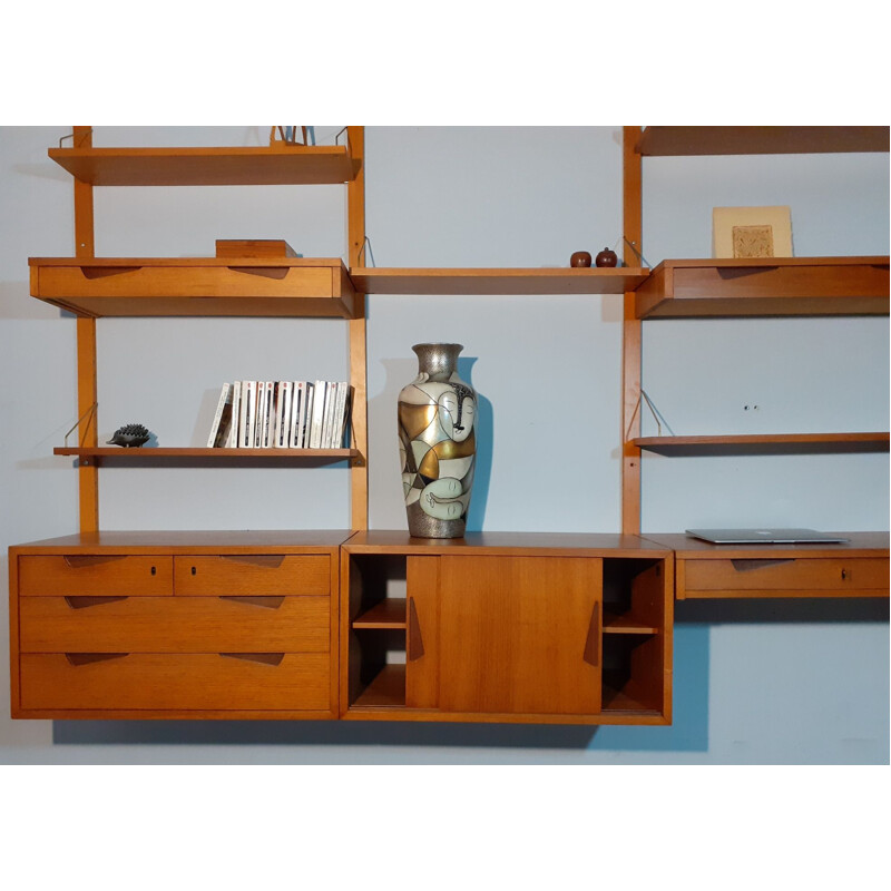 Vintage wall storage system made of Norwegian Rival Teak 1960s