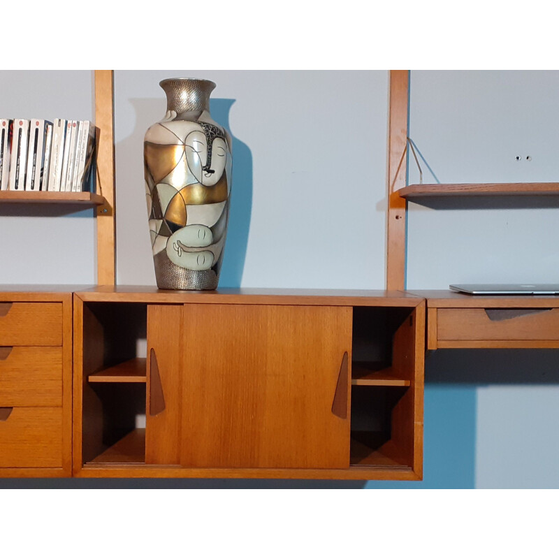 Vintage wall storage system made of Norwegian Rival Teak 1960s