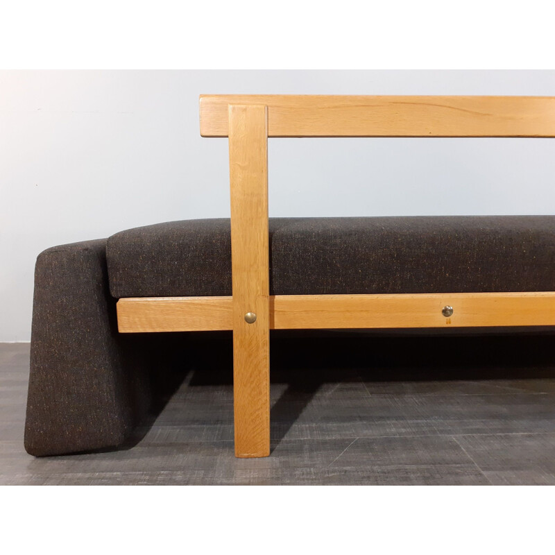 Vintage sofa and bed in oak and Norwegian grey fabric 1960s