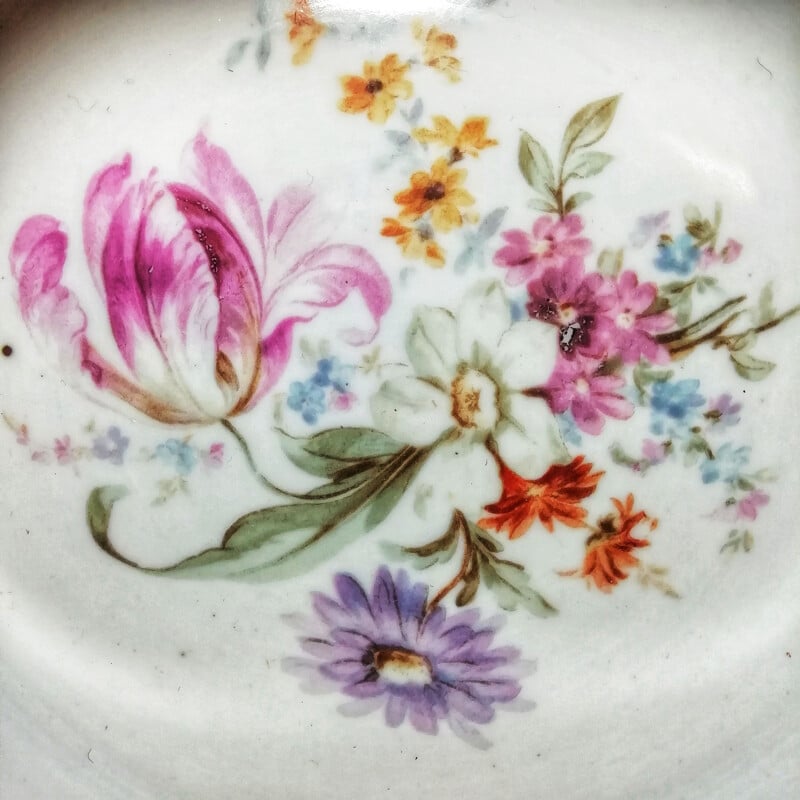 Boîte vintage en porcelaine et laiton