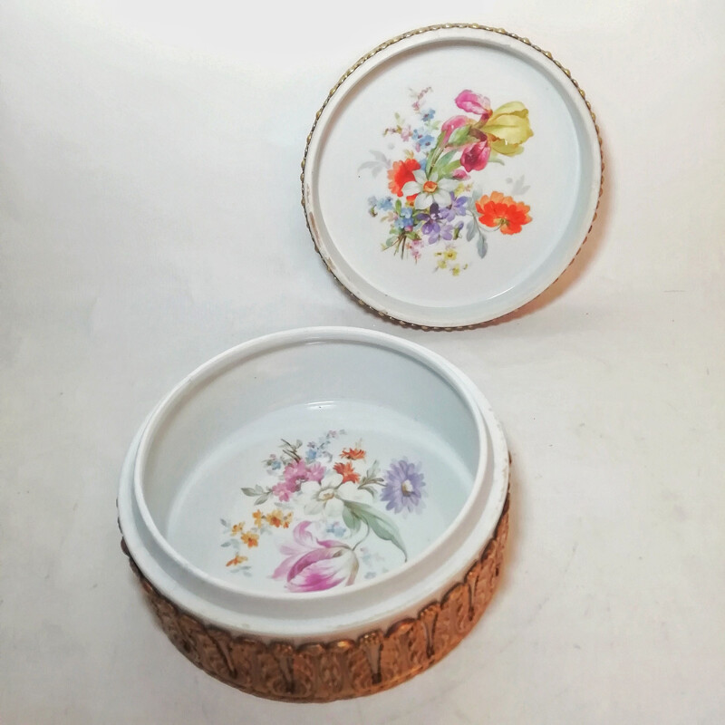 Vintage porcelain and brass box