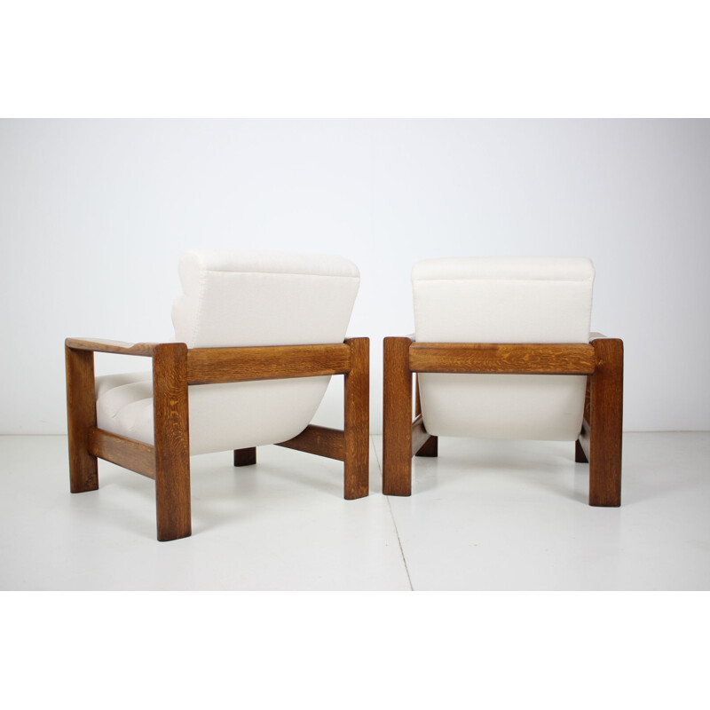 Pair of Mid-century Oak Armchairs Italian 1970s