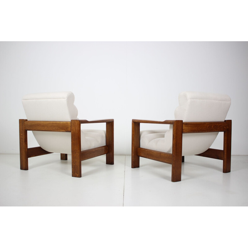 Pair of Mid-century Oak Armchairs Italian 1970s