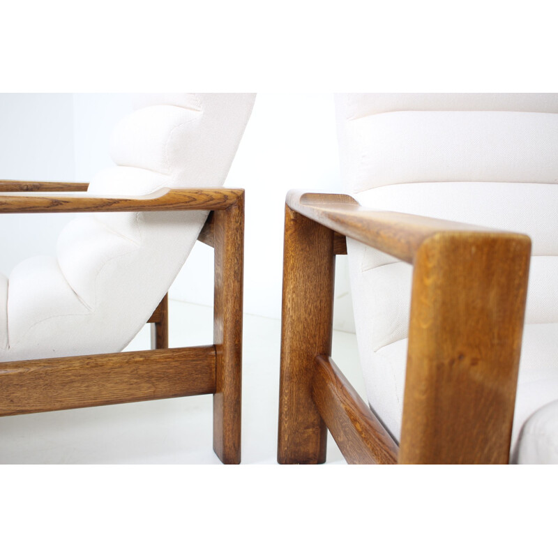 Pair of Mid-century Oak Armchairs Italian 1970s