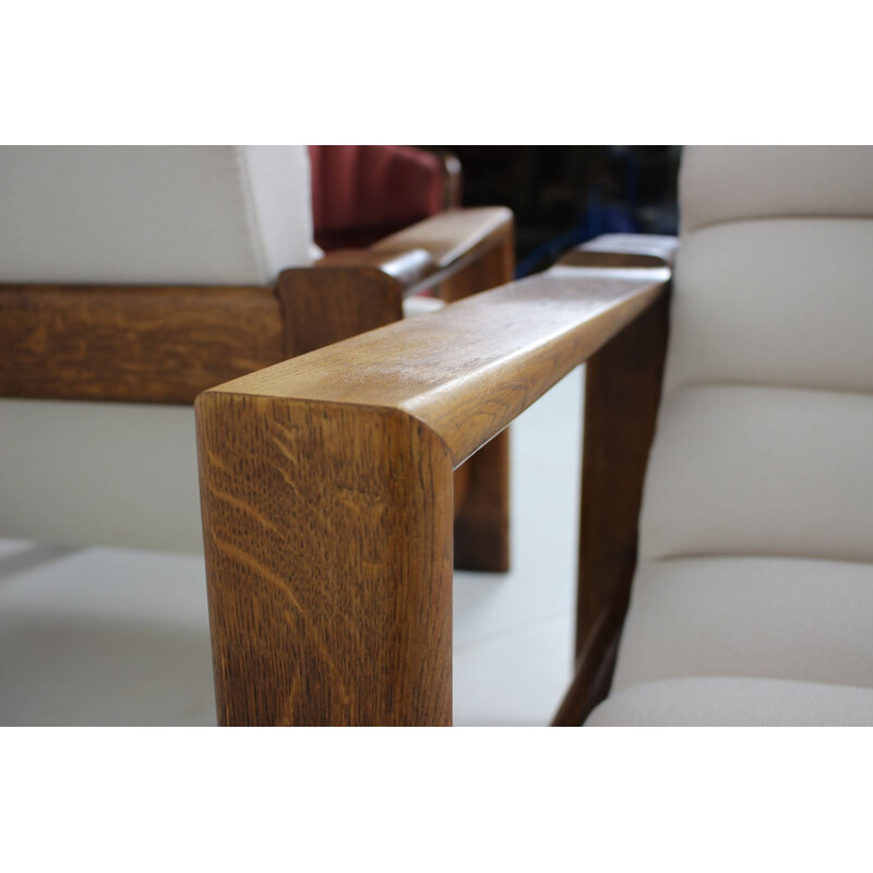 Pair of Mid-century Oak Armchairs Italian 1970s