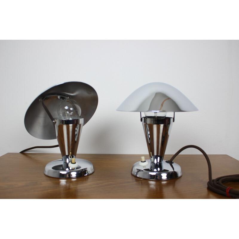 Pair of vintage chrome lamps, Czechoslovakia 1930