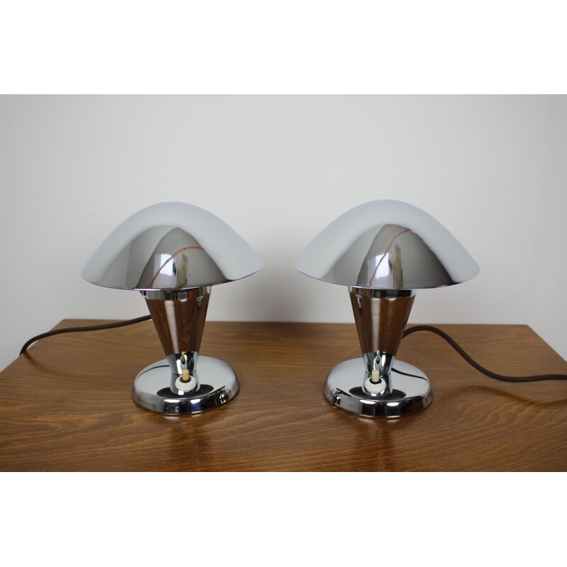 Pair of vintage chrome lamps, Czechoslovakia 1930