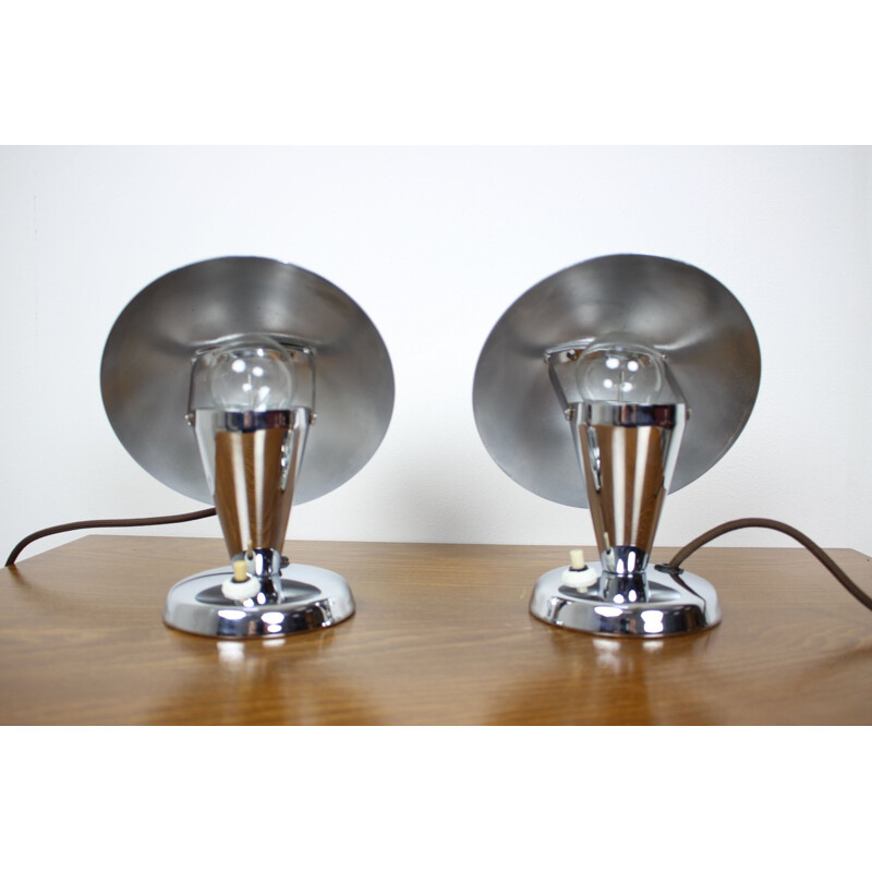 Pair of vintage chrome lamps, Czechoslovakia 1930