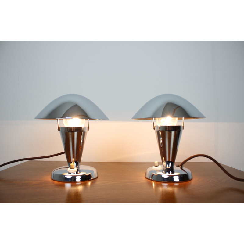 Pair of vintage chrome lamps, Czechoslovakia 1930