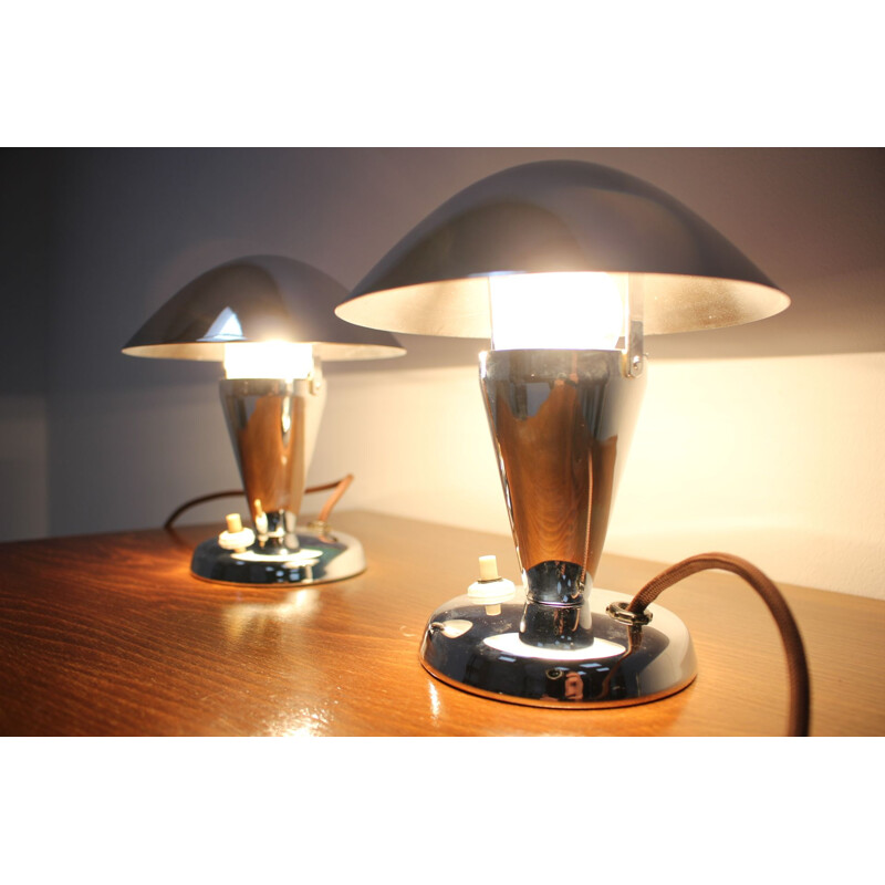 Pair of vintage chrome lamps, Czechoslovakia 1930