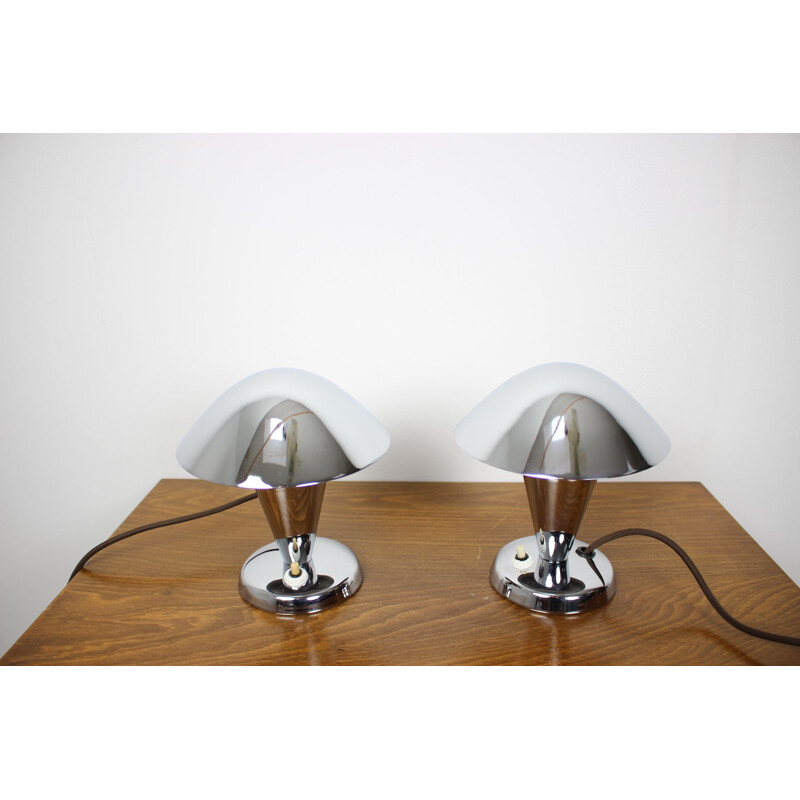 Pair of vintage chrome lamps, Czechoslovakia 1930